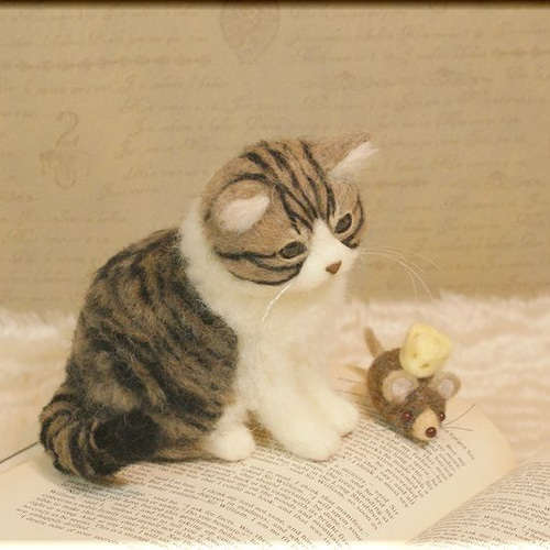羊毛フェルト猫 キジ猫 ぬいぐるみ 楽天市場】本物そっくりなリアル猫 キジトラ 手作りキット