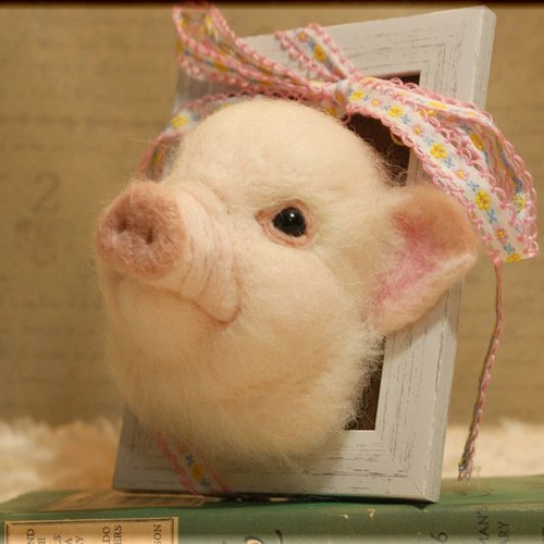 羊毛フェルト ミニブタ の フレーム ぶた 豚 ブタ 羊毛フェルト