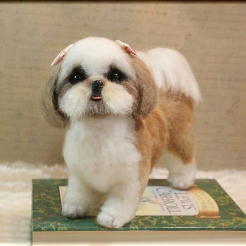羊毛フェルト 犬 シーズー 犬フィギュア 羊毛フェルト