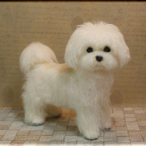 羊毛フェルト 犬 マルチーズ 犬フィギュア 羊毛フェルト モンブラン