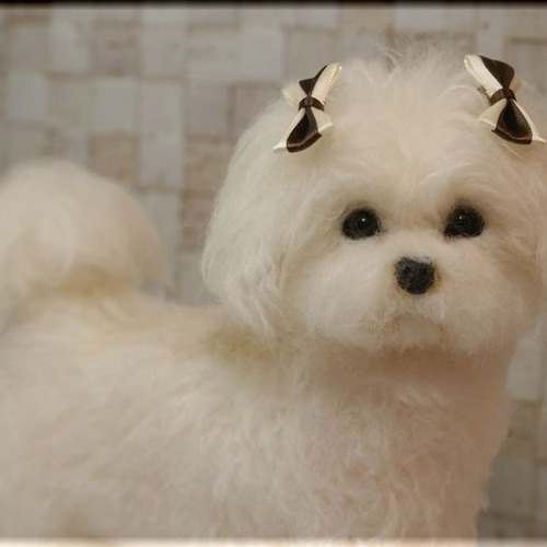 羊毛フェルト 犬 マルチーズ 犬フィギュア 羊毛フェルト モンブラン