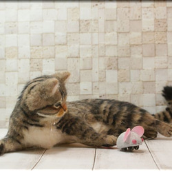 羊毛フェルト　猫　キジトラ猫さん　ねこ　ネコ　猫フィギュア 2枚目の画像
