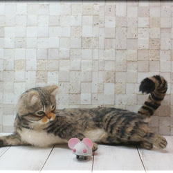 羊毛フェルト　猫　キジトラ猫さん　ねこ　ネコ　猫フィギュア 6枚目の画像