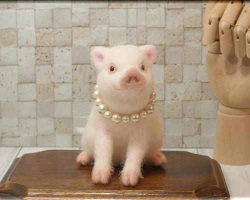 Tiny zoo 作家 羊毛フェルト テディベア ハンドメンド ぬいぐるみ ブタ Tiny zoo 作家 羊毛フェルト テディベア ハンドメンド