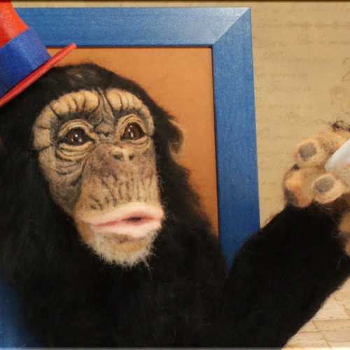 羊毛フェルト　チンパンジーストラップ　夏限定 羊毛フェルト チンパンジーストラップ 夏限定 羊毛フェルト