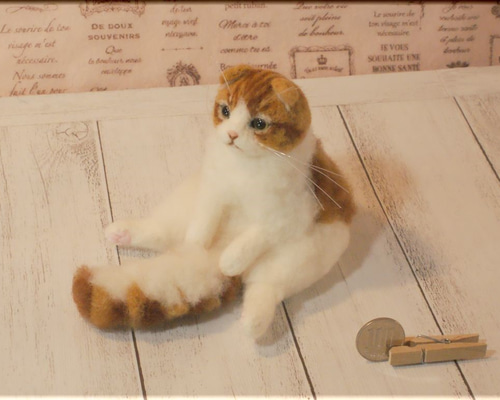 羊毛フェルト 猫 小さめ スコティッシュフォールド 羊毛フェルト