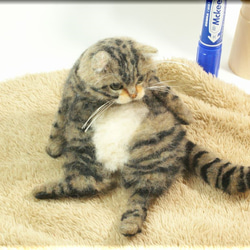 羊毛フェルト　猫　小太りなキジトラ猫さん　ねこ　ネコ　猫フィギュア 1枚目の画像
