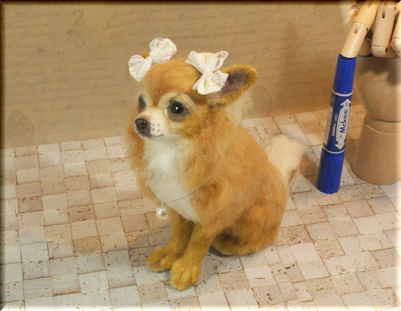 羊毛フェルト　犬　チワワ　レッド　犬フィギュア 3枚目の画像