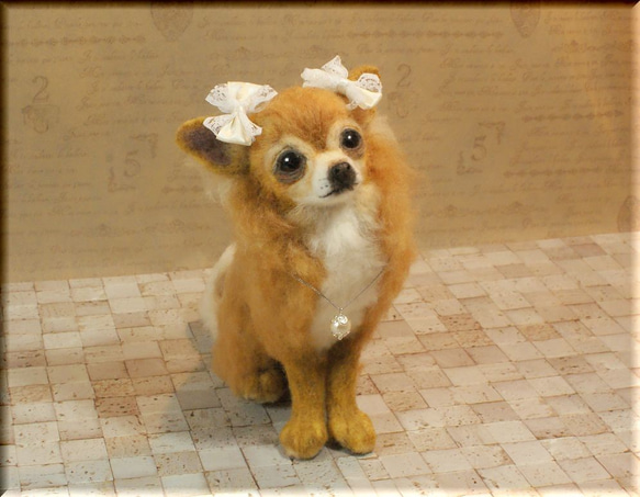 羊毛フェルト　犬　チワワ　レッド　犬フィギュア 4枚目の画像