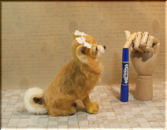 羊毛フェルト　犬　チワワ　レッド　犬フィギュア 5枚目の画像