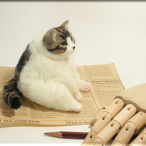 羊毛フェルト 猫 キジシロ猫さん キジ白 ねこ ネコ 猫フィギュア
