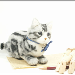 羊毛フェルト　猫　アメリカンショートヘア　猫フィギュア　アメショー 2枚目の画像