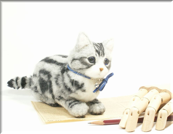 羊毛フェルト　猫　アメリカンショートヘア　猫フィギュア　アメショー 2枚目の画像