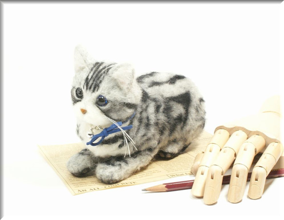 羊毛フェルト　猫　アメリカンショートヘア　猫フィギュア　アメショー 3枚目の画像