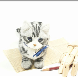 羊毛フェルト　猫　アメリカンショートヘア　猫フィギュア　アメショー 4枚目の画像