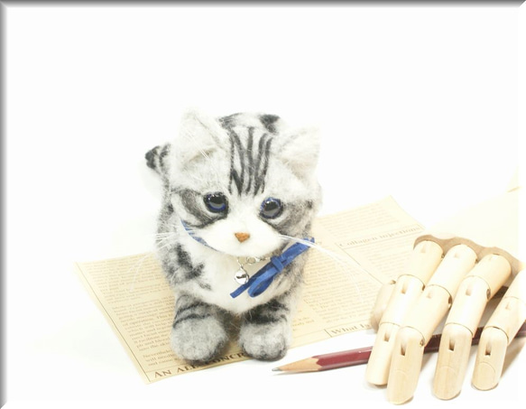 羊毛フェルト　猫　アメリカンショートヘア　猫フィギュア　アメショー 4枚目の画像