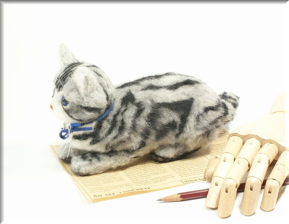 羊毛フェルト　猫　アメリカンショートヘア　猫フィギュア　アメショー 5枚目の画像