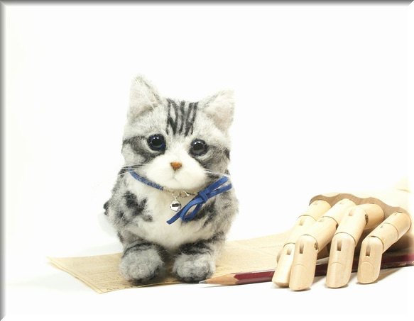 羊毛フェルト　猫　アメリカンショートヘア　猫フィギュア　アメショー 6枚目の画像