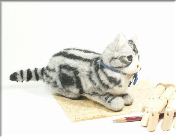 羊毛フェルト　猫　アメリカンショートヘア　猫フィギュア　アメショー 7枚目の画像