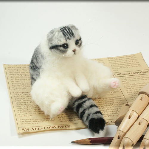 羊毛フェルト 猫 スコティッシュフォールド スコ座り ねこ ネコ