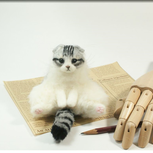 羊毛フェルト 猫 スコティッシュフォールド スコ座り ねこ ネコ 羊毛