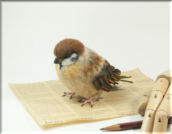 羊毛フェルト　鳥　太ったスズメさん　雀　すずめ　 3枚目の画像