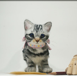 羊毛フェルト　猫　アメリカンショートヘア　猫フィギュア　アメショー 1枚目の画像