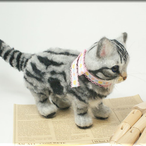 羊毛フェルト 猫 アメリカンショートヘア 猫フィギュア