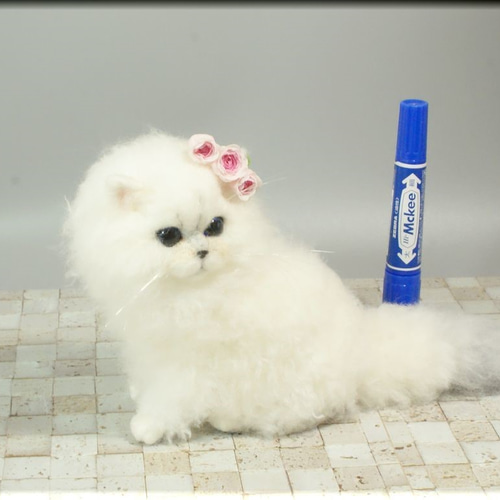 羊毛フェルト 猫 チンチラシルバー ペルシャ猫 ねこ ネコ 猫フィギュア