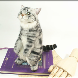 羊毛フェルト　猫　アメリカンショートヘア　立ちニャンコ　猫フィギュア　アメショー 7枚目の画像