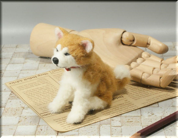 羊毛フェルト　犬　秋田犬さん　手のひらサイズ　いぬ　イヌ　犬フィギュア 5枚目の画像