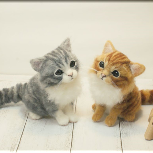 羊毛フェルト　子猫(茶トラ白) ちょいリアルな茶トラ白の子猫が完成するまで【羊毛フェルト制作