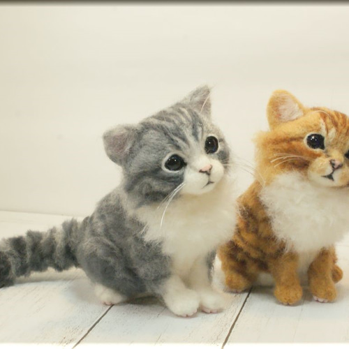 羊毛フェルト　子猫(茶トラ白) ちょいリアルな茶トラ白の子猫が完成するまで【羊毛フェルト制作