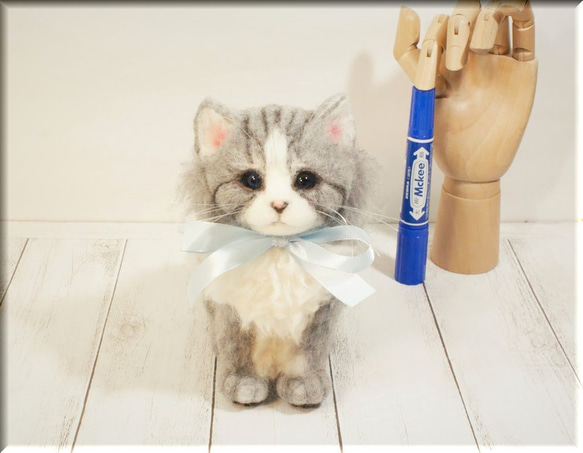 羊毛フェルト　猫　スコティッシュフォールドちゃん　猫フィギュア 2枚目の画像