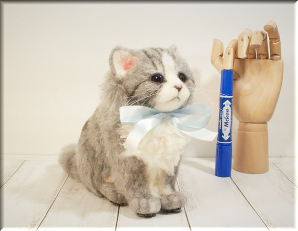 羊毛フェルト　猫　スコティッシュフォールドちゃん　猫フィギュア 3枚目の画像