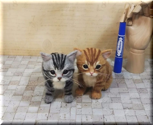 羊毛フェルト 猫 仲良し子猫ちゃん 茶トラ猫とサバトラ猫 茶トラ