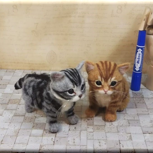羊毛フェルト 猫 仲良し子猫ちゃん 茶トラ猫とサバトラ猫 茶トラ