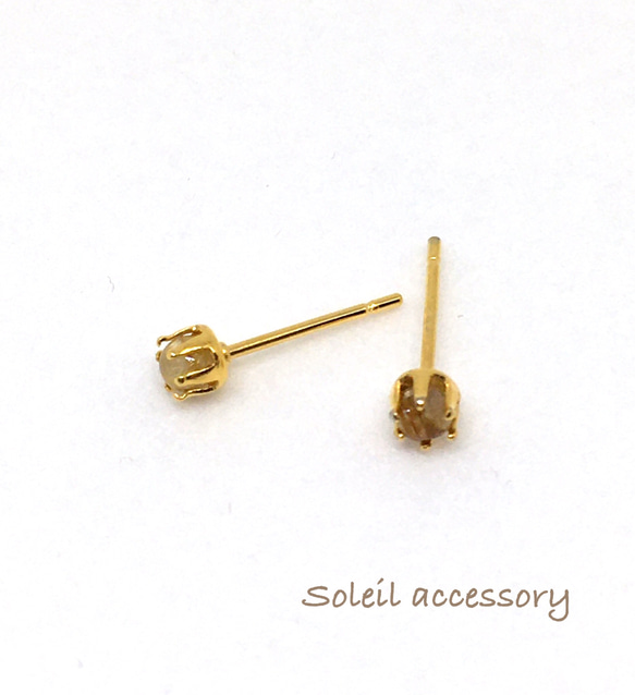 308【ルチルクォーツ】天然石一粒ピアス＊3mm＊サージカル
