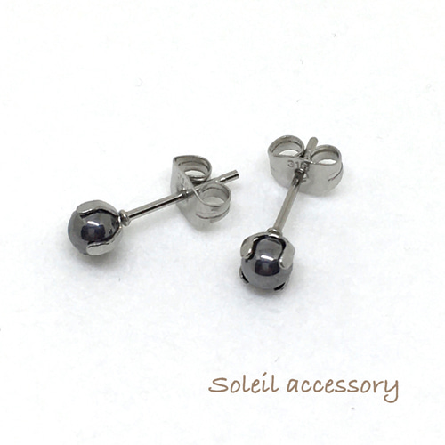 410【高純度テラヘルツ】天然石一粒ピアス＊4mm＊サージカルステンレス