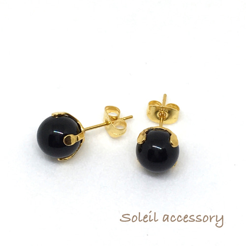 408【モリオン】天然石一粒ピアス＊4mm＊サージカルステンレス