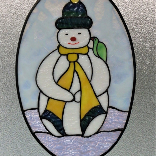 ステンドグラスのスノーマンのパネル　　　ハンドメイド ステンドグラスのスノーマンのパネルハンドメイド
