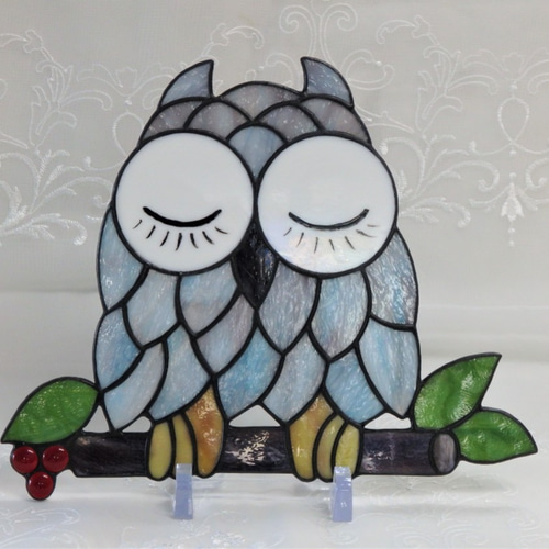 ステンドグラス☆ふくろうのパネル サンキャッチャー