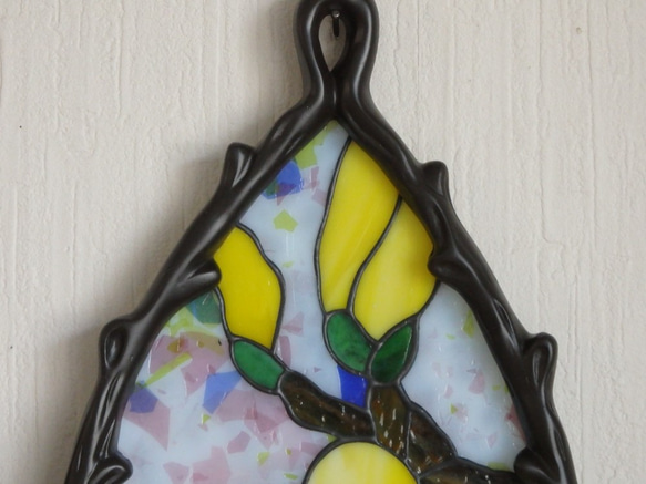 ステンドグラスの木蓮のパネル　壁掛け 5cm