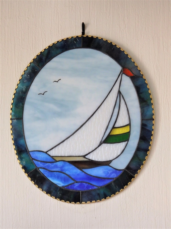 ステンドグラス☆ヨットのパネル(壁掛け)ハンドメイド