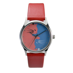 陰陽貓手錶 雙色 紅錶帶 中性設計 全球免運 第6張的照片