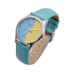 陰陽貓手錶 黃/藍 藍錶帶  中性設計 全球免運 第2張的照片