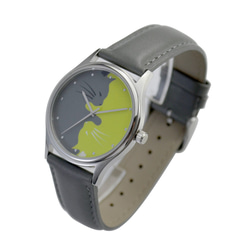 陰陽貓手錶 灰/綠 灰錶帶  中性設計 全球免運 第2張的照片