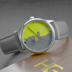 陰陽貓手錶 灰/綠 灰錶帶  中性設計 全球免運 第3張的照片