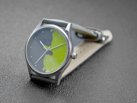 陰陽貓手錶 灰/綠 灰錶帶  中性設計 全球免運 第5張的照片