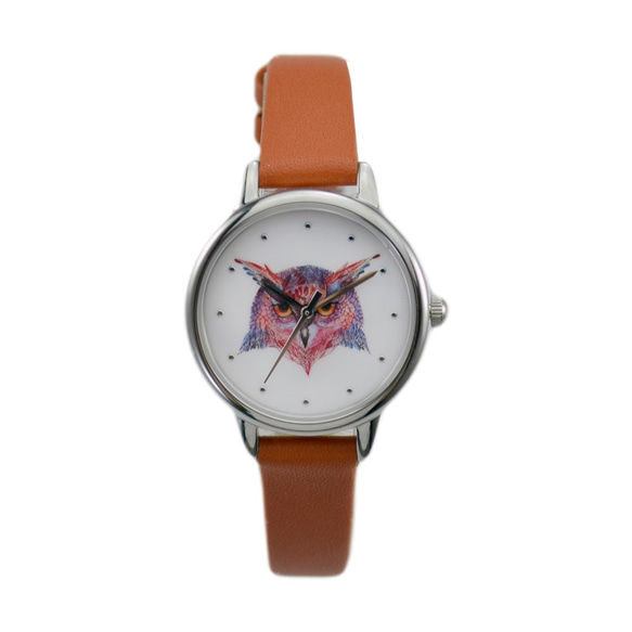 彩色貓頭鷹頭手錶 橙色帶 女錶 全球免運 第6張的照片